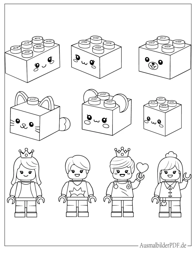 20+ Lego Ausmalbilder (Gratis zum Ausdrucken und Ausmalen) Kawaii Lego kleine Figuren und Steine Malvorlage
