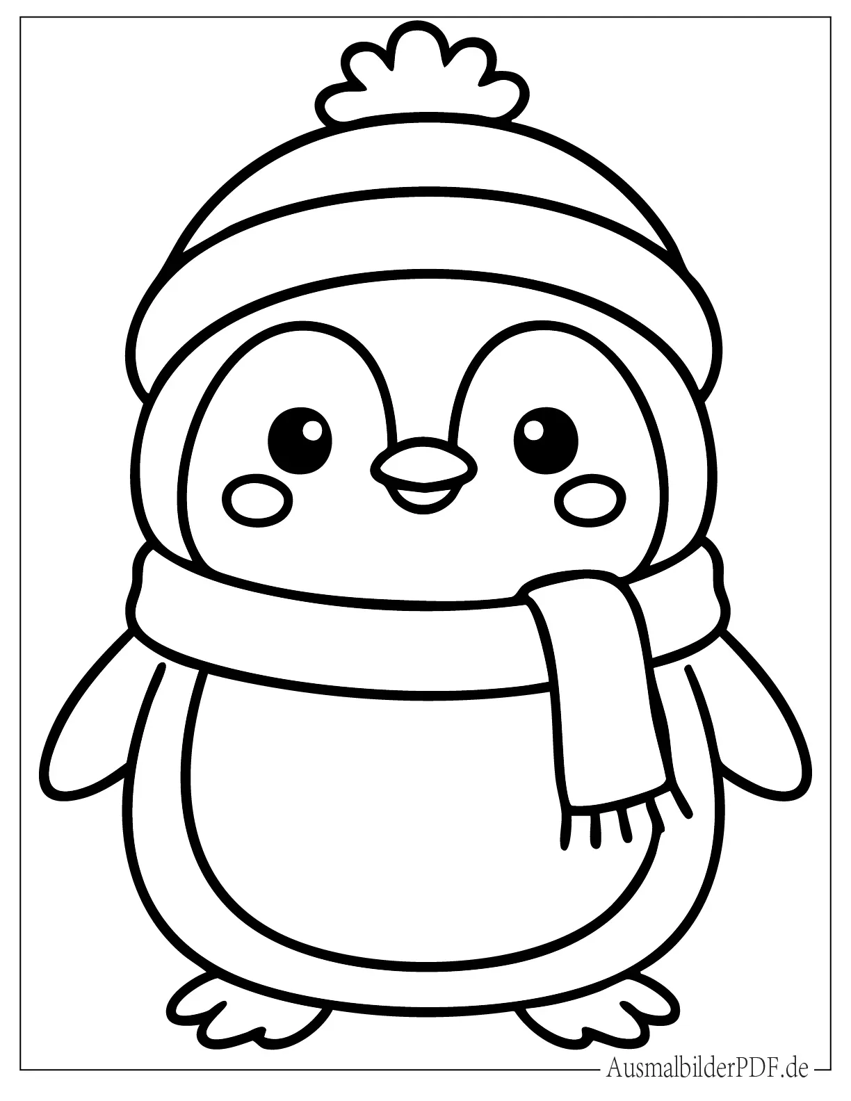 Einfacher Kawaii Pinguin Ausmalvorlage für Vorschulkinder