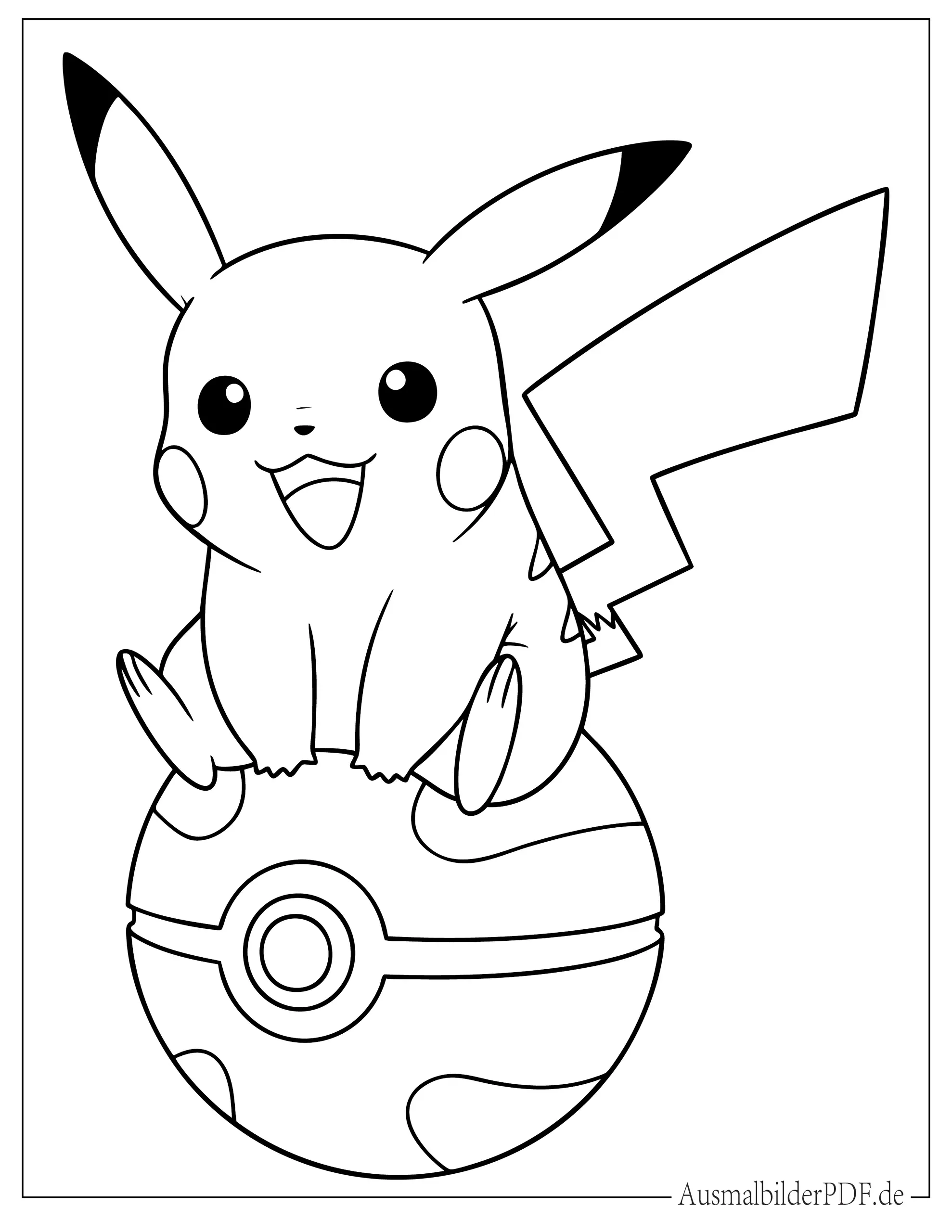Kawaii Pokemon Pikachu sitzt auf Pokéball Ausmalbild