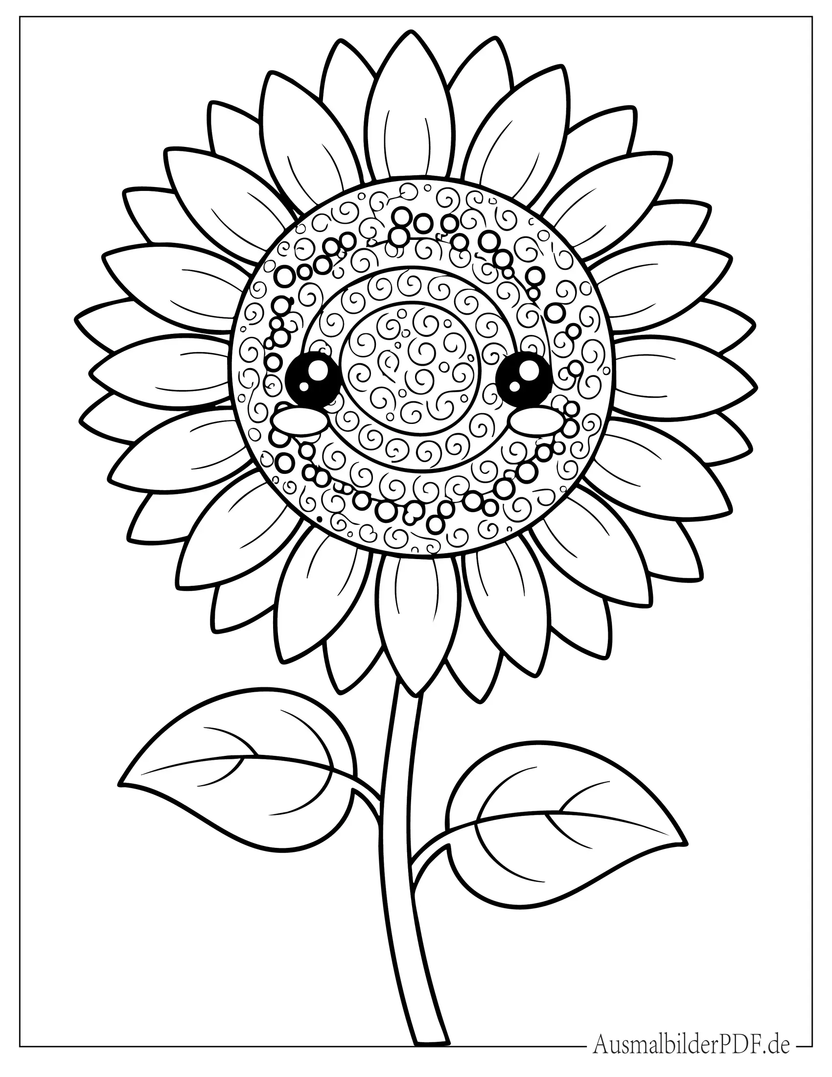 Süße Kawaii Sonnenblume Ausmalbild für Kinder