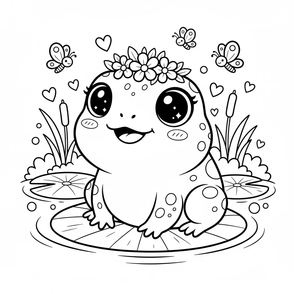 20+ Frosch Ausmalbilder (Kostenlos Malvorlage zum Ausdrucken) Ausmalbild eines kawaii süßen Frosches mit großem Lächeln perfekt zum Ausdrucken und Ausmalen für Kinder