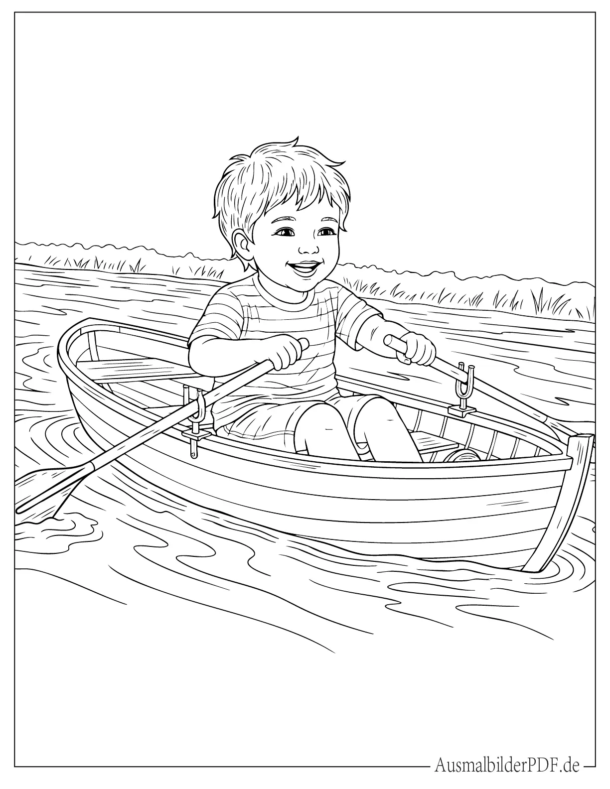 Kind im Ruderboot zum Ausmalen