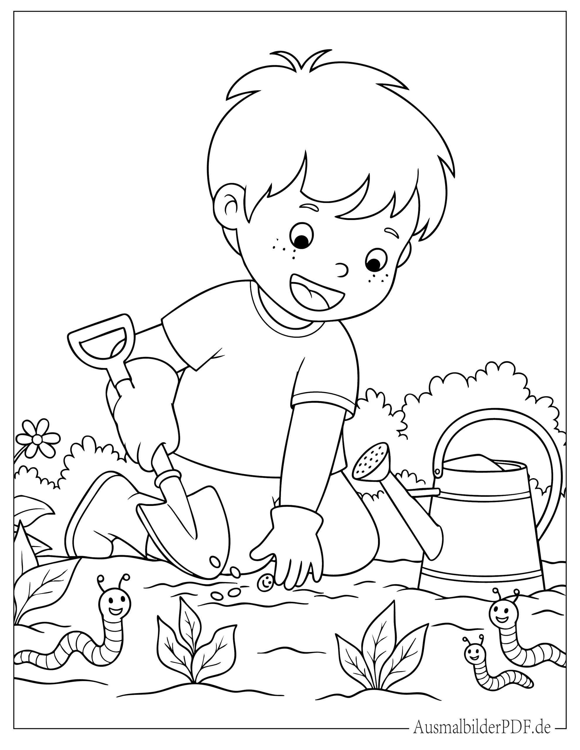 Kind pflanzt Samen im Garten Ausmalvorlage für kleine Kinder