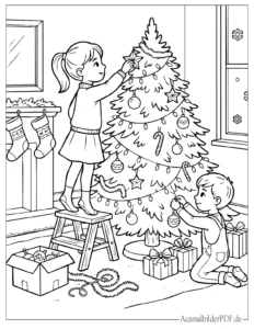 Kinder schmücken Weihnachtsbaum Vorlage