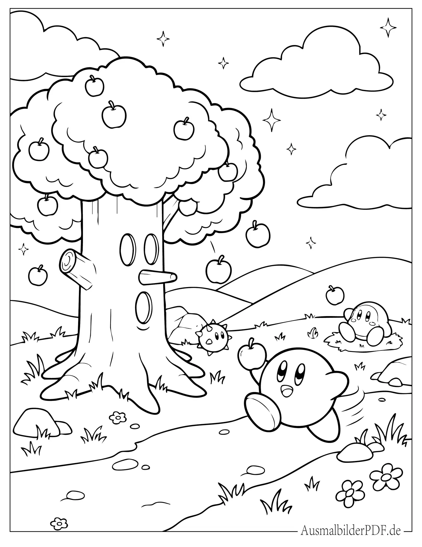 Kirby mit Whispy Woods Malvorlage für Kinder