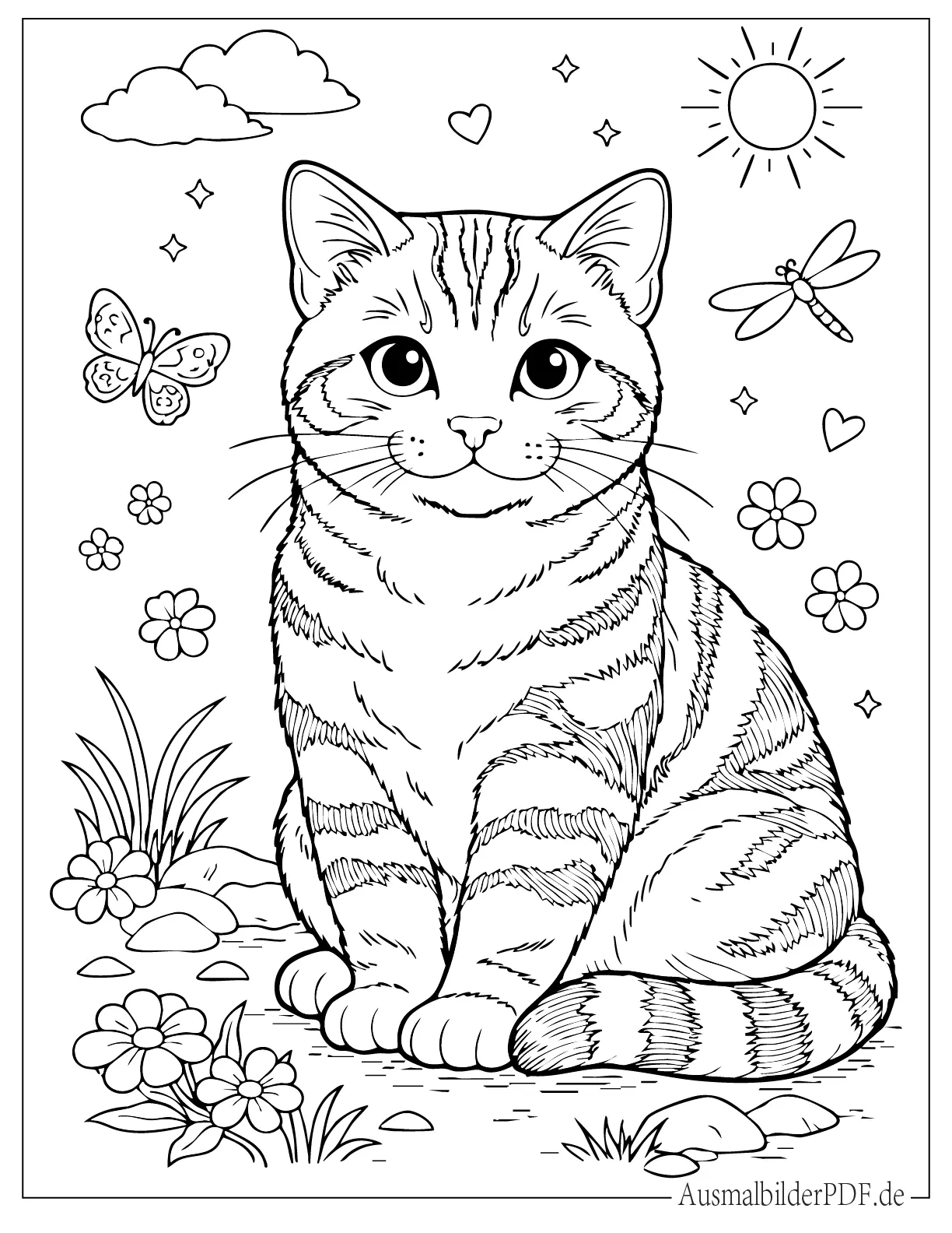 Klassische getigerte Amerikanische Kurzhaar Katze zum Ausmalen