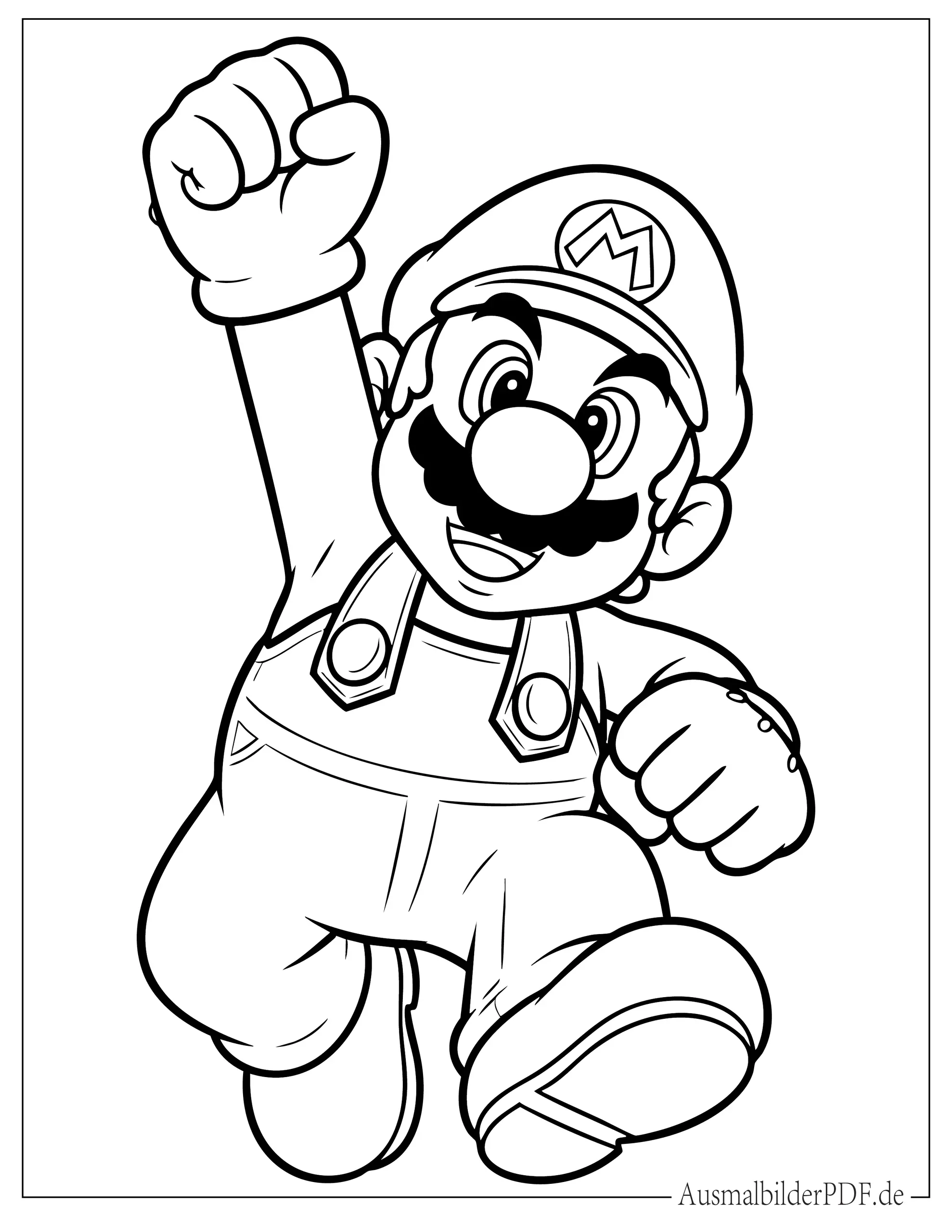 Klassischer Mario springt mit erhobener Hand Ausmalbild