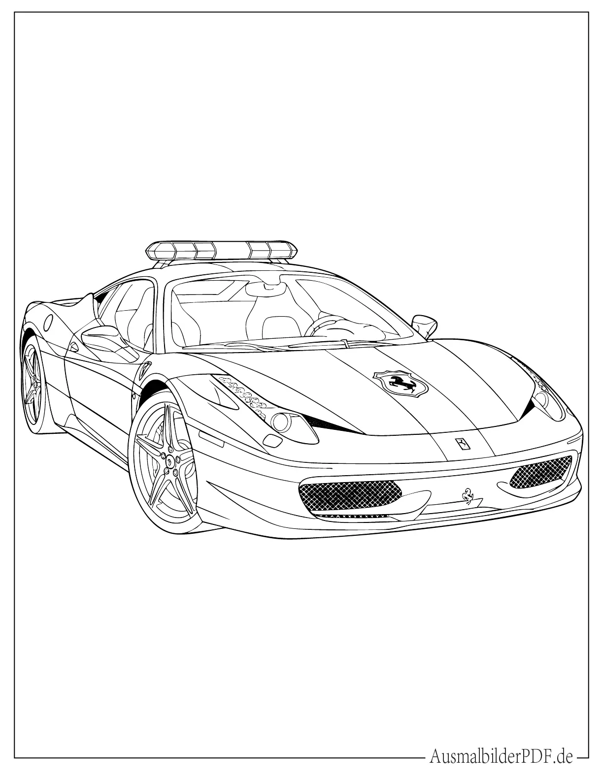 Klassisches Ferrari Polizeiauto zum Ausmalen