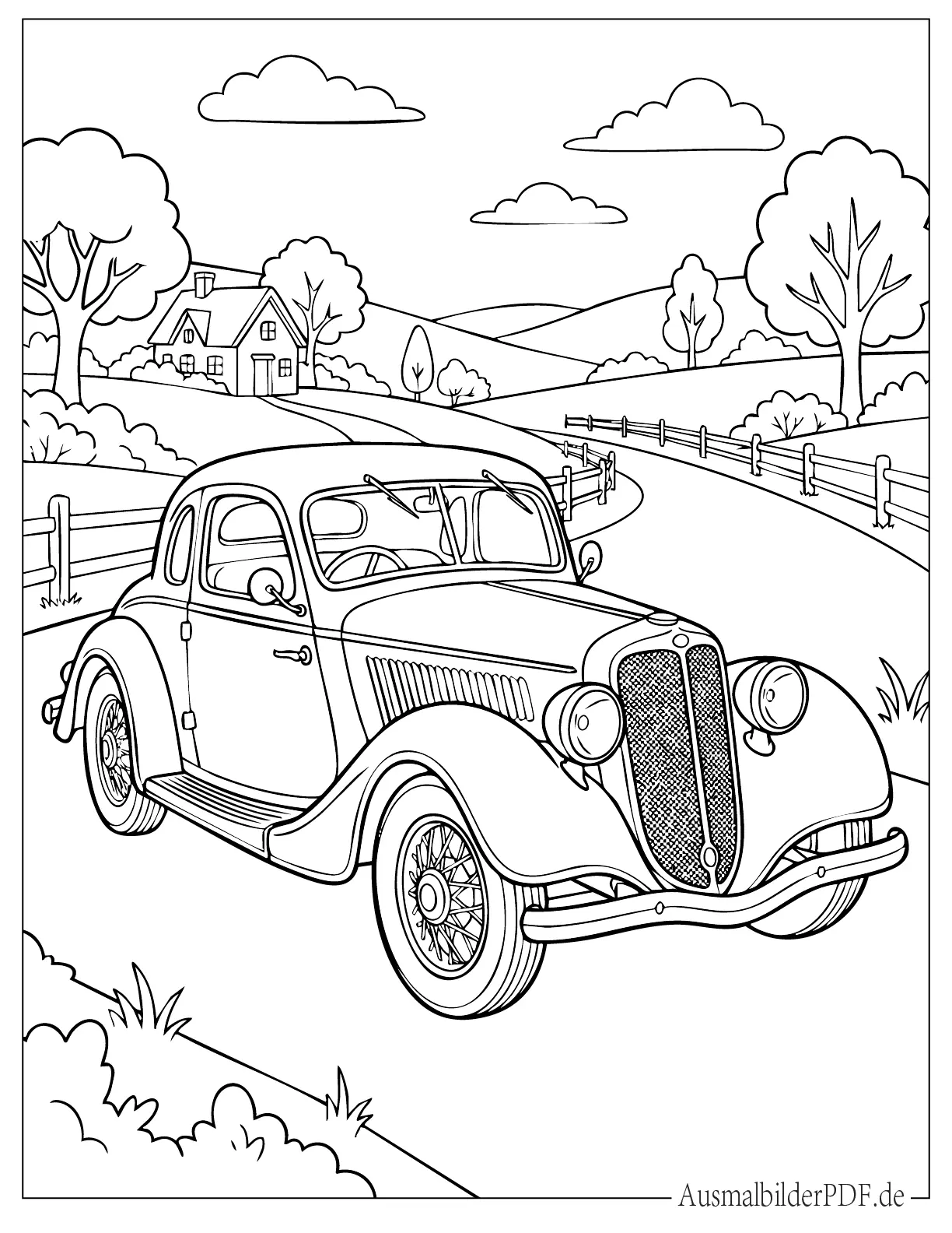 Klassischer Oldtimer Ausdruckbare Malvorlage
