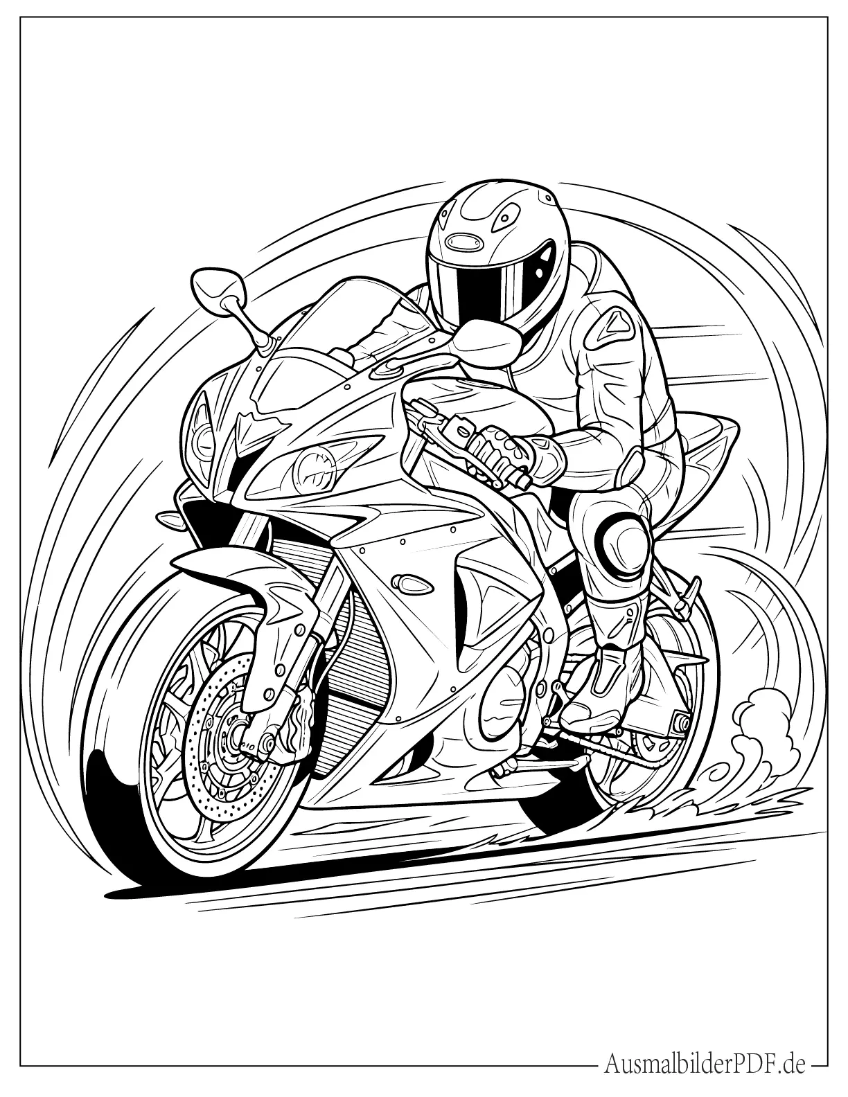Klassisches Sportmotorrad mit Fahrer zum Ausmalen