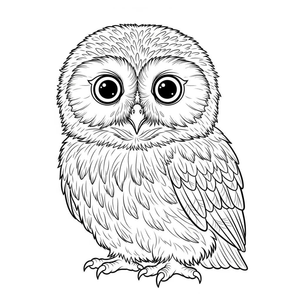 Malvorlage einer kleinen Baby Eule zum Ausdrucken für Kinder im PDF-Format