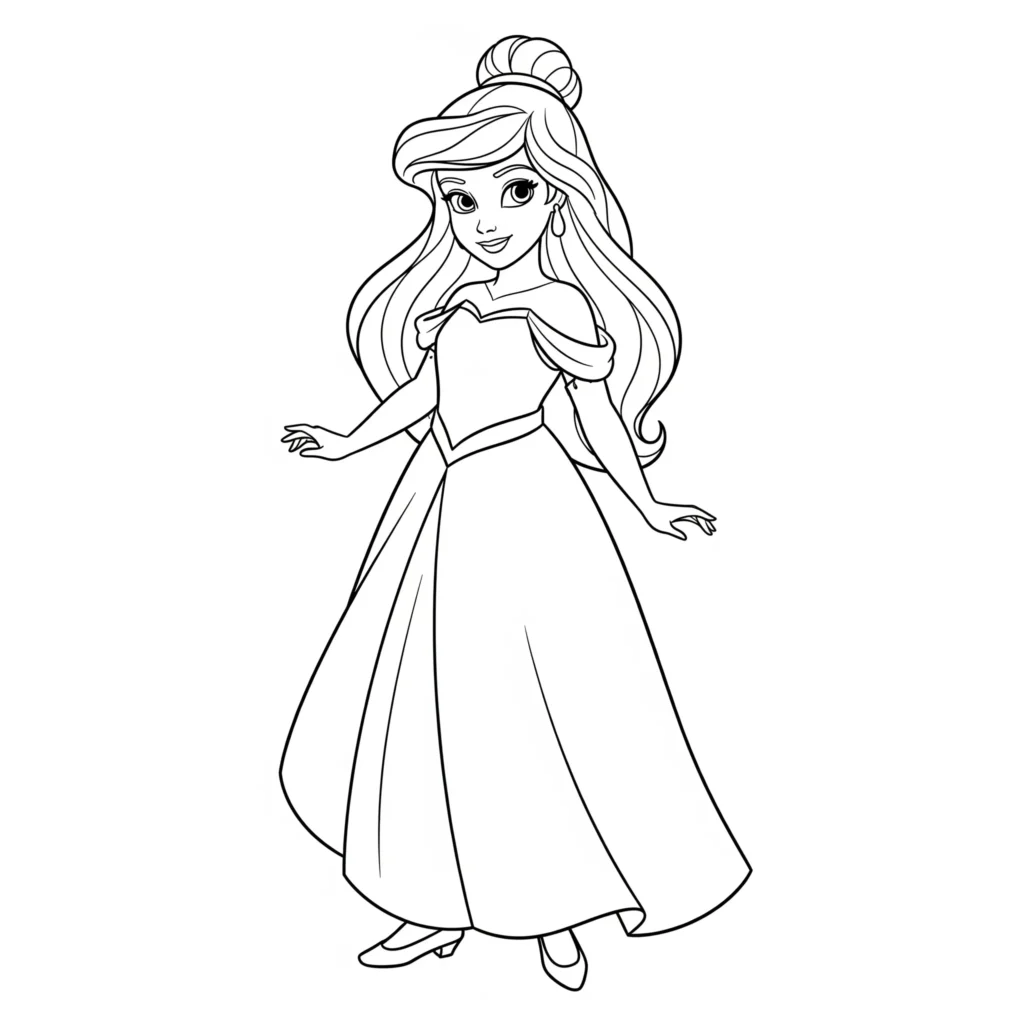 Kleine Disney Prinzessin als Ausmalbild für Kinder zum kostenlosen Ausdrucken