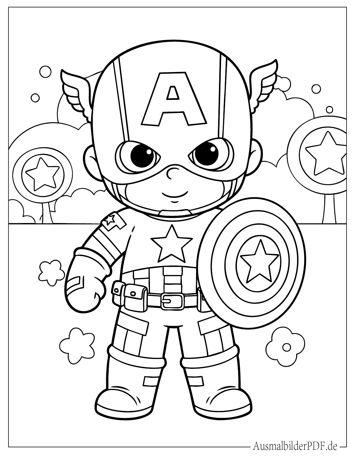 Niedlicher kleiner Captain America Ausmalbild für Kinder