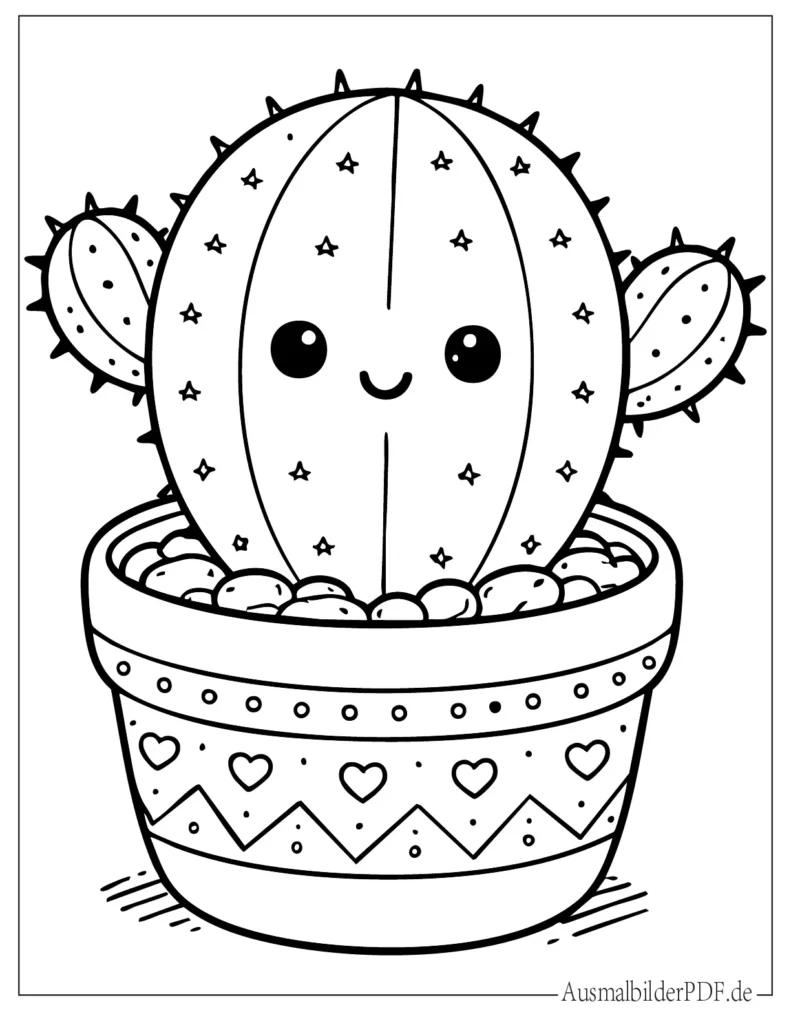 Kaktus Ausmalbilder (Gratis zum Ausdrucken und Ausmalen) Niedlicher kleiner Kaktus in einem Blumentopf, kindgerechtes Ausmalbild zum Ausdrucken und Gestalten