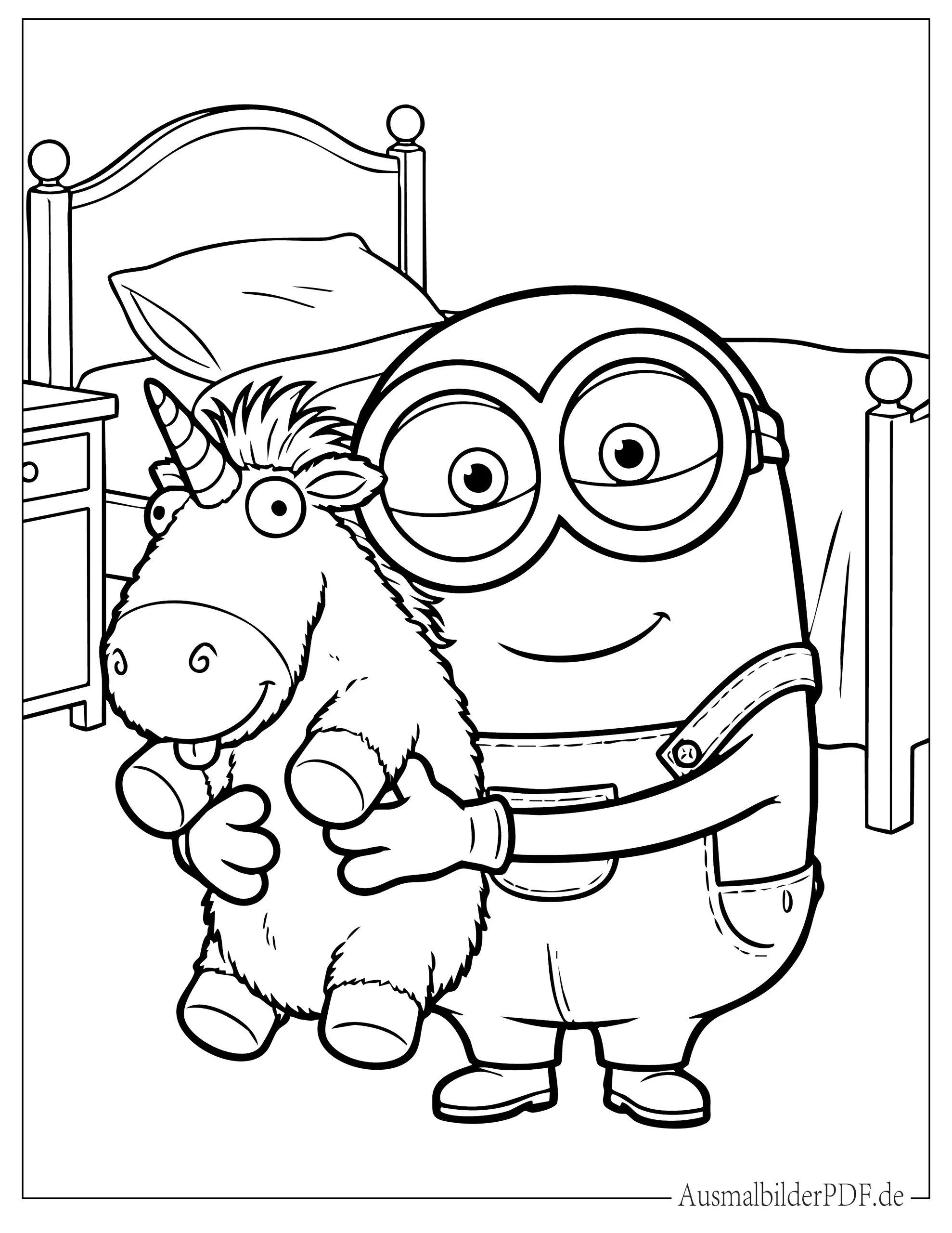 Kleiner Minion mit Einhorn Spielzeug zum Ausmalen