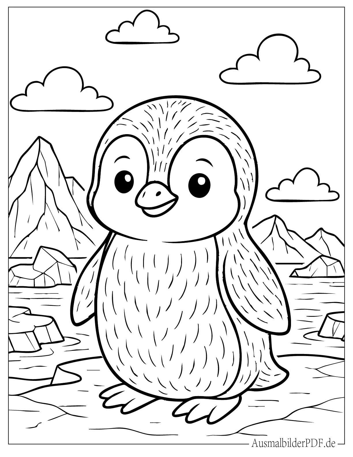Niedlicher Baby Pinguin Ausmalbild für Kinder