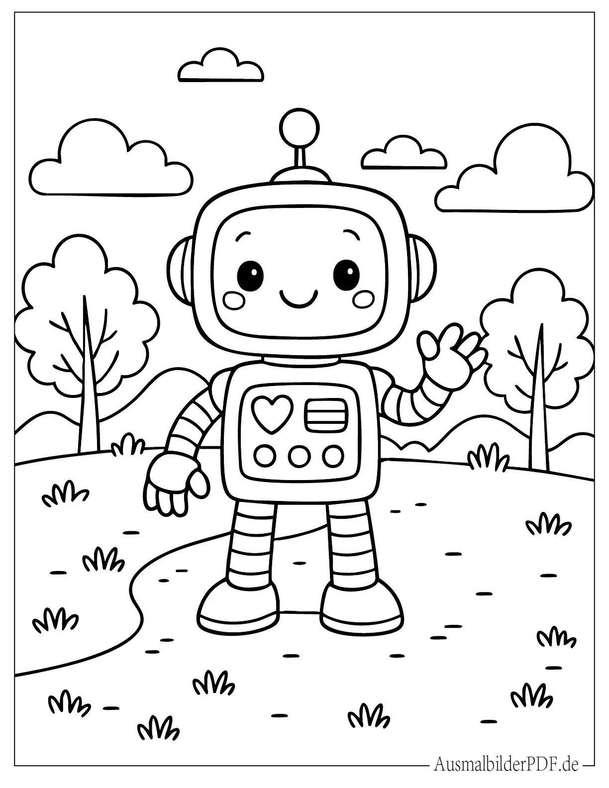 Kleiner Roboter winkt Malvorlage für Kinder