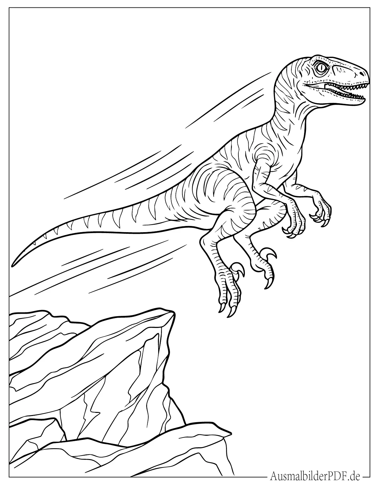 18 Velociraptor Ausmalbilder (Gratis Malvorlage zum Drucken) Kleiner Velociraptor Dinosaurier auf einer Klippe Malvorlage