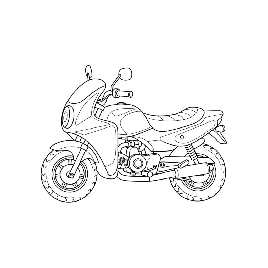 10+ Motorrad Ausmalbilder (Gratis Malvorlage zum Ausdrucken) Ausmalbild mit kleinem Motorrad speziell für Kinder, als kostenlose druckbare PDF-Vorlage zum Ausmalen und Spaß haben