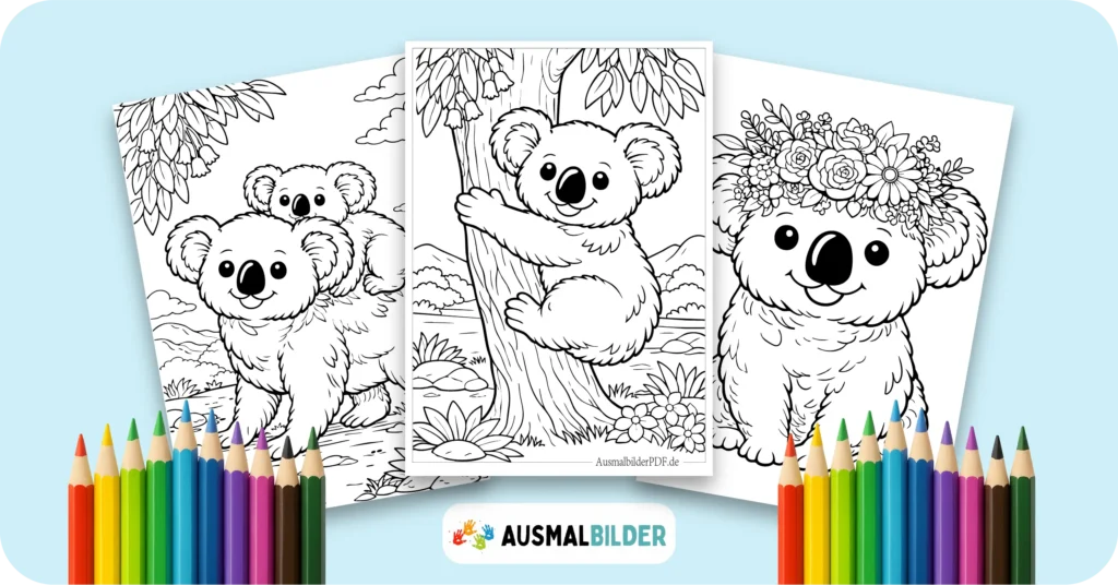 Koala Ausmalbilder kostenlose Malvorlagen zum Ausdrucken für Kinder und Erwachsene