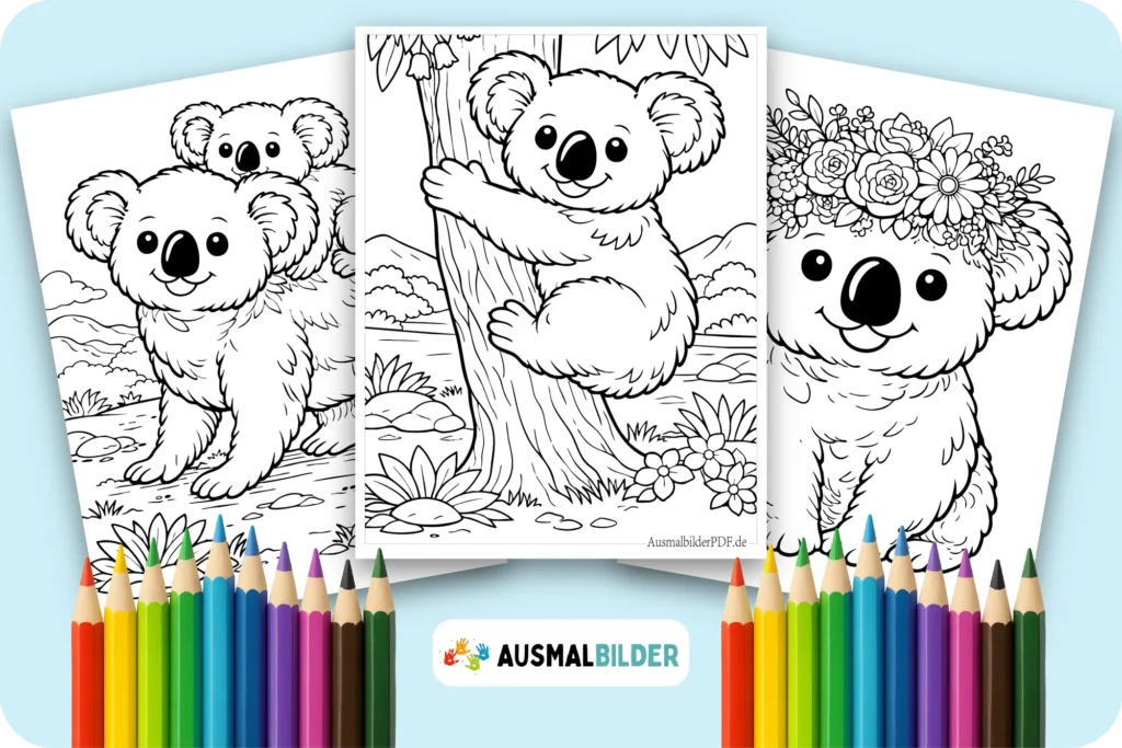 Niedliche Koala Ausmalbilder kostenlose zum Ausdrucken für Kinder jeden Alters