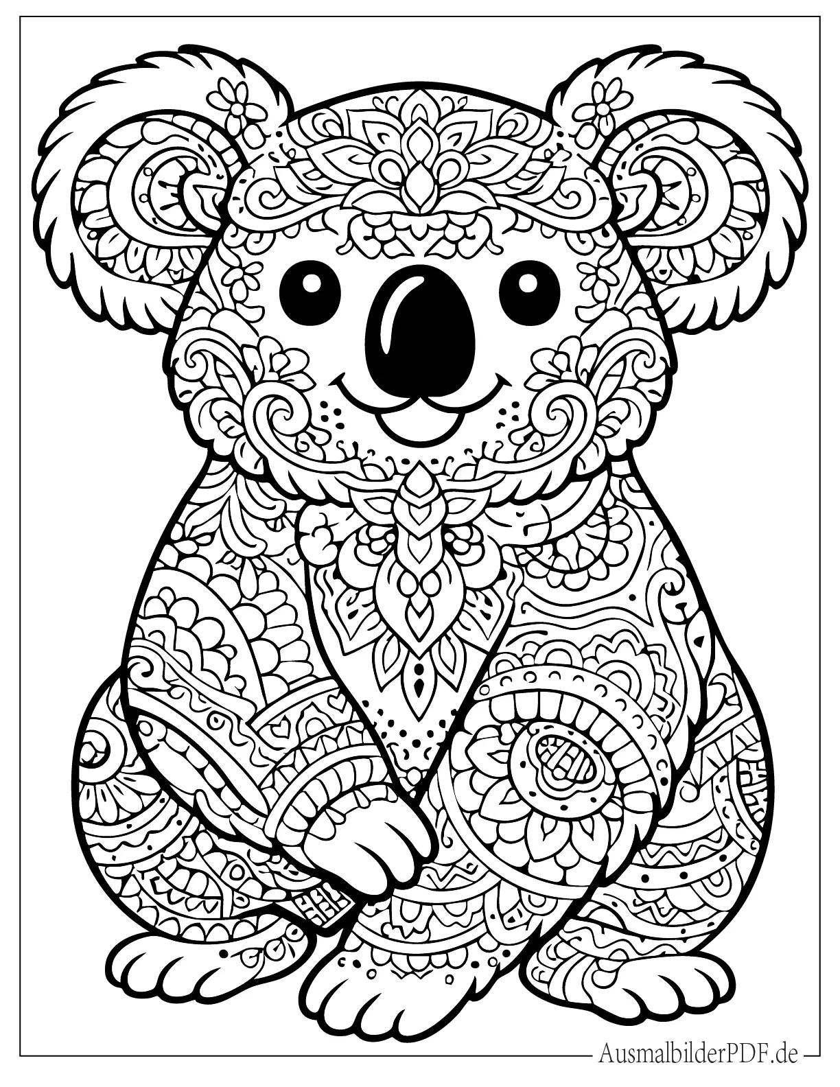 Koala Mandala Ausmalbild für Erwachsene