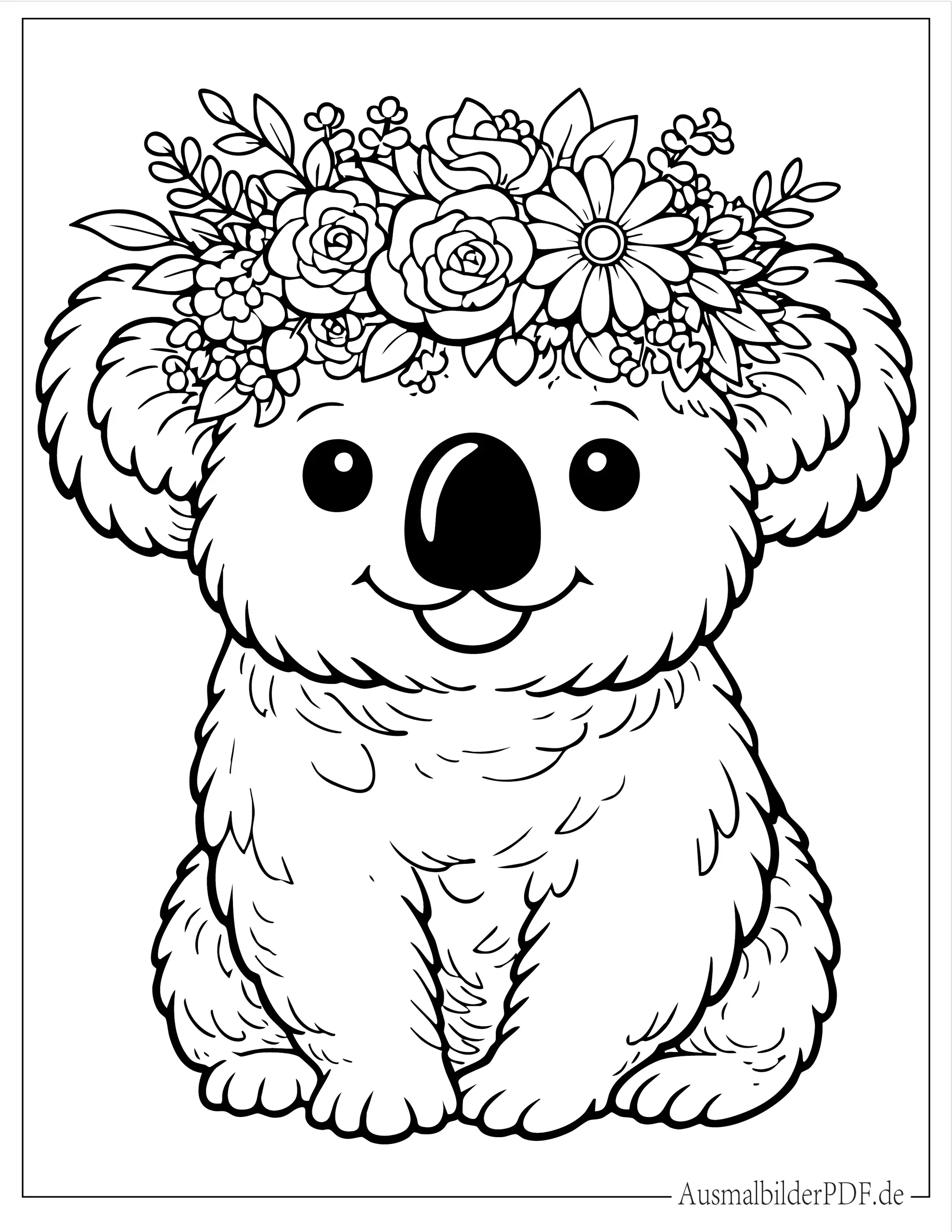 Schöner Koala mit Blumenkrone Malvorlage