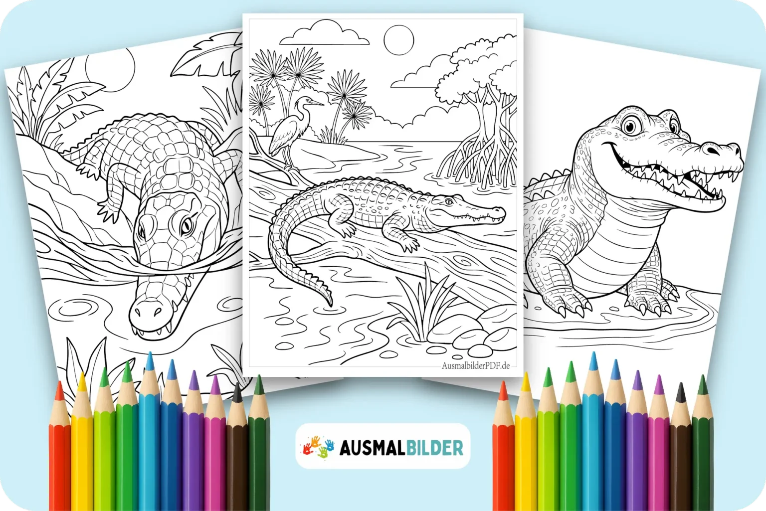 Krokodil Ausmalbilder für Kinder und Erwachsene zum kostenlosen Ausdrucken