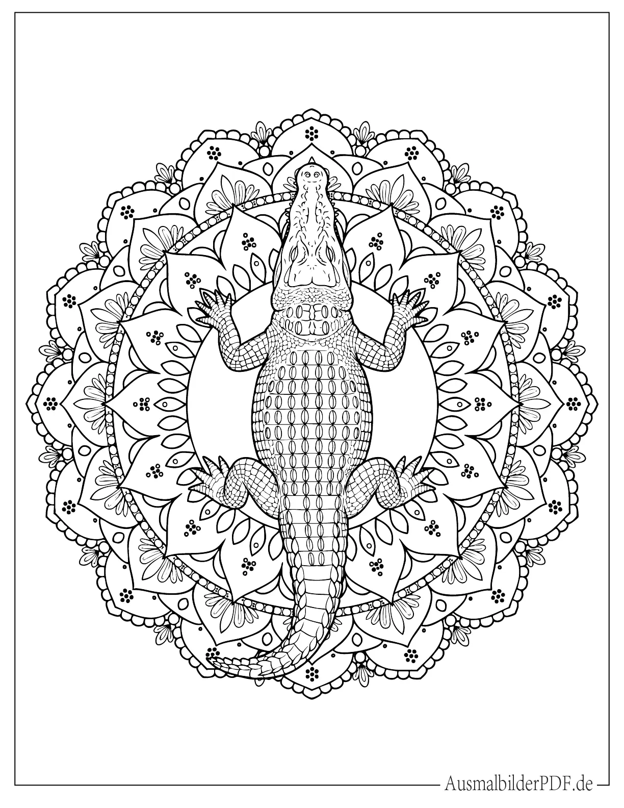 Krokodil Mandala Ausmalbild zum Ausdrucken