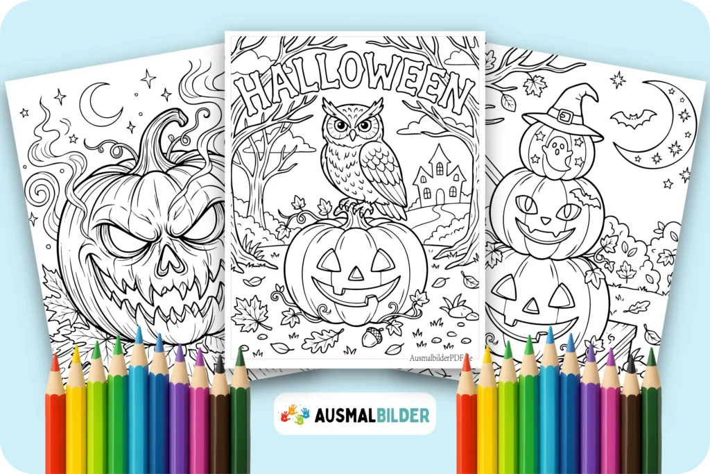 Kürbis Halloween Ausmalbilder kostenlose Vorlagen zum Ausdrucken für Kinder jeden Alters