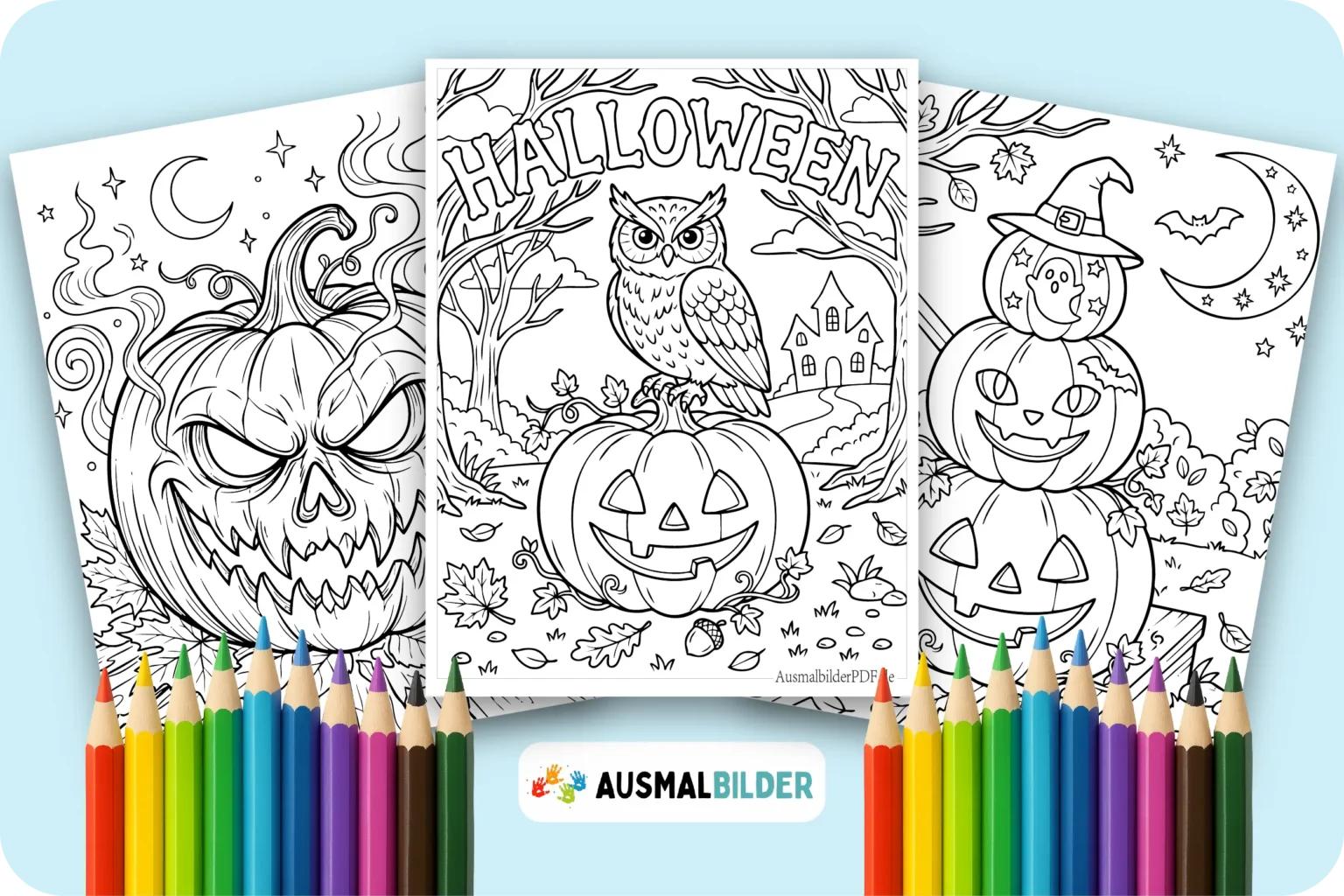 Kürbis Halloween Ausmalbilder kostenlose Vorlagen zum Ausdrucken für Kinder jeden Alters