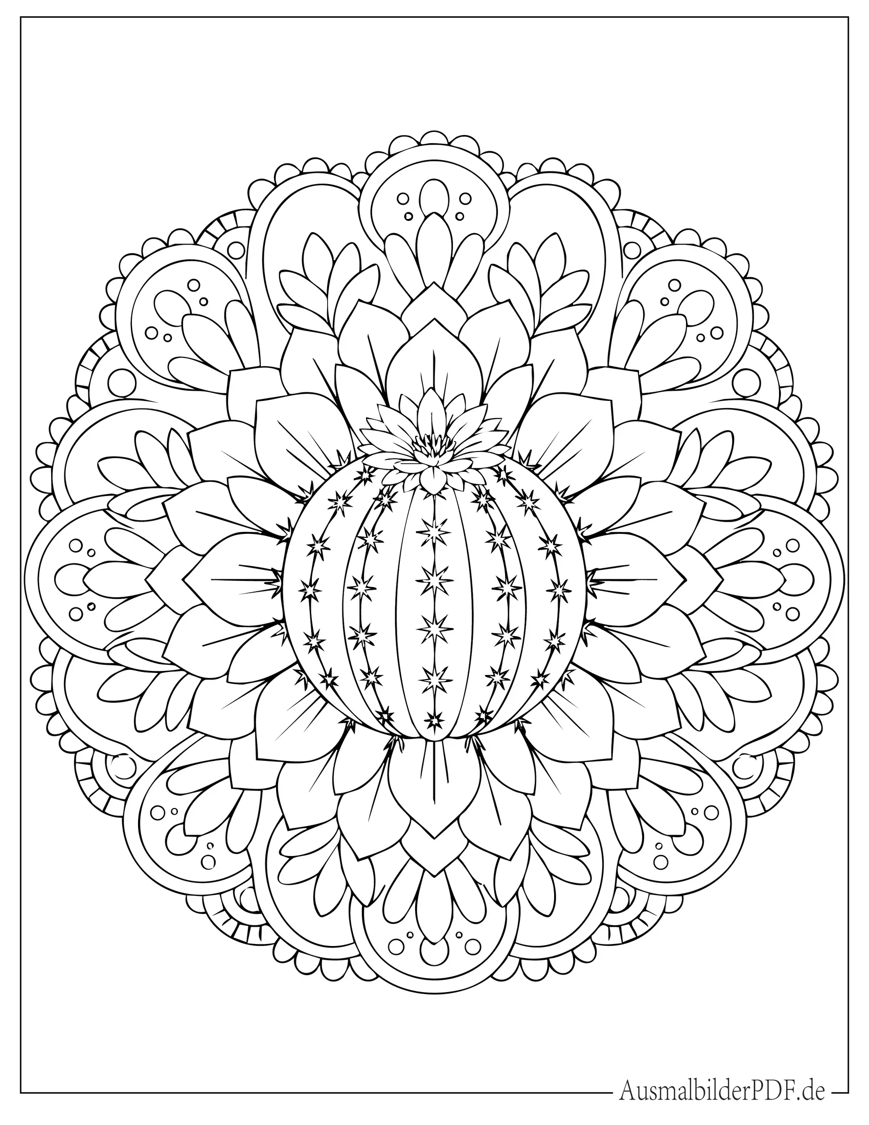 15+ Kaktus Ausmalbilder (Kostenlos Malvorlagen zum Drucken) Kugelkaktus Mandala Ausmalbild zum Ausdrucken