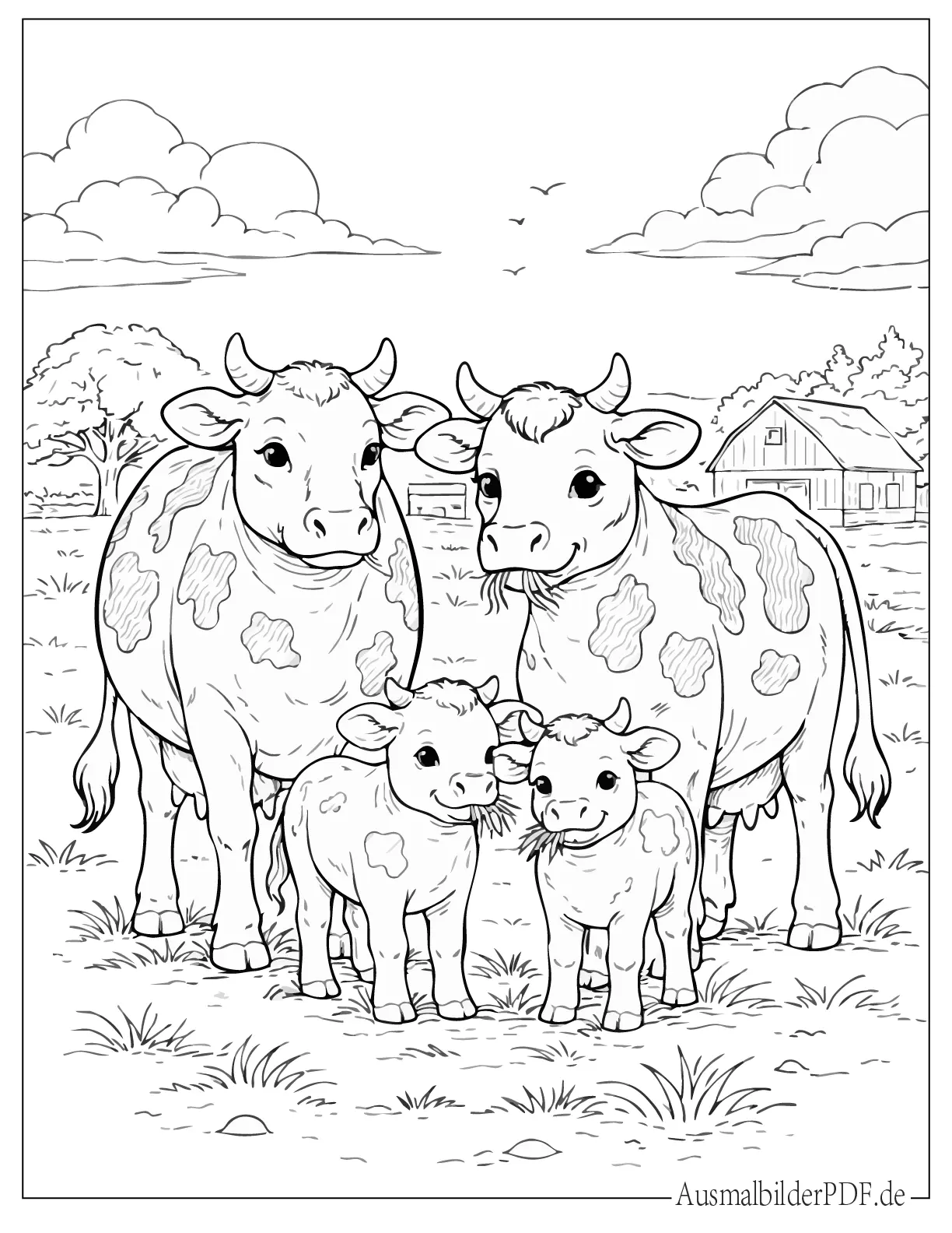 Kuh Ausmalbilder (kostenlos Malvorlagen zum Download) Niedliche Kuh Familie Bulle Kuh und Kälber Ausdruckbare Malvorlage