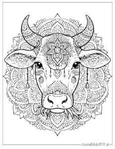 Kuh Kopf Mandala Ausmalvorlage