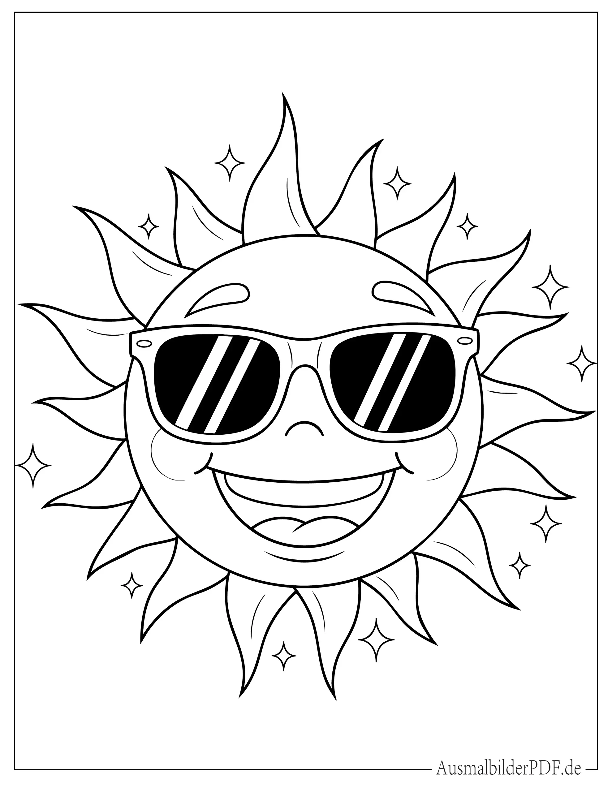 Lächelnde Sonne trägt Sonnenbrille Ausmalbild