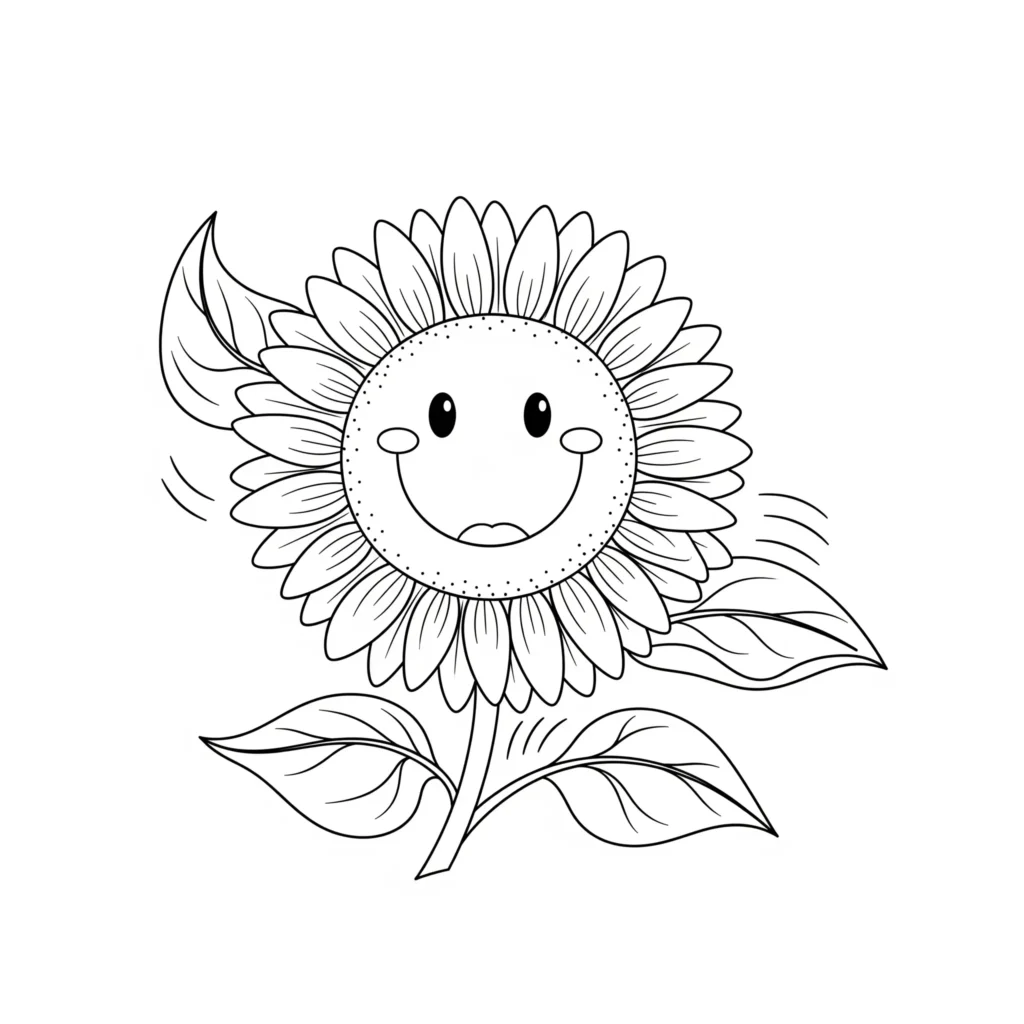30+ Blumen Ausmalbilder (Gratis Malvorlage zum Ausdrucken) Blume Ausmalbild mit lachender Sonnenblume als PDF Vorlage zum Ausmalen für Kinder geeignet