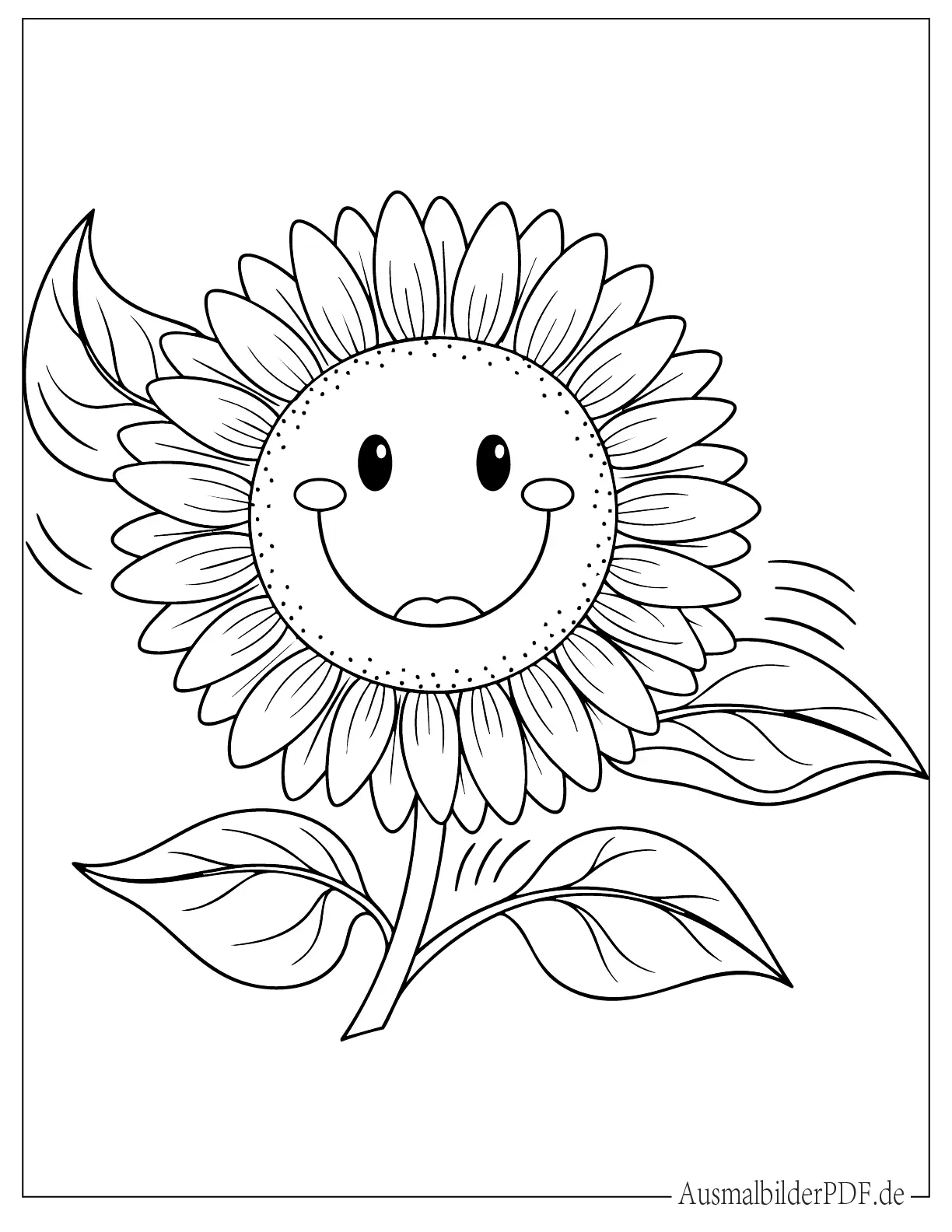 Niedliche lächelnde Sonnenblume Ausdruckbare Ausmalvorlage