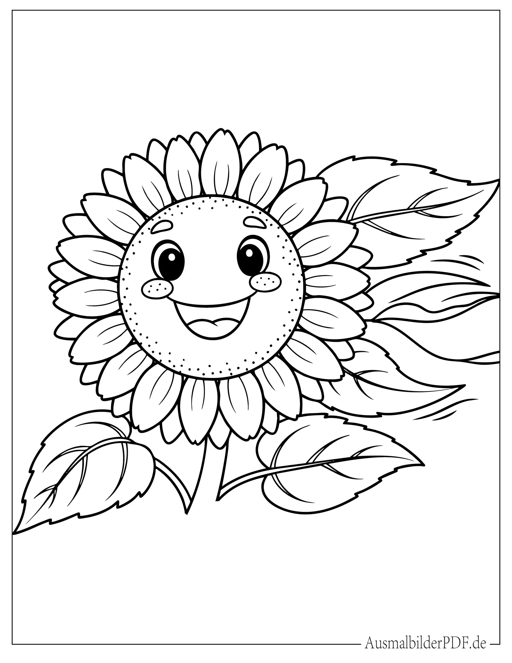 Lächelnde Sonnenblume mit großen Blütenblättern Ausmalbild