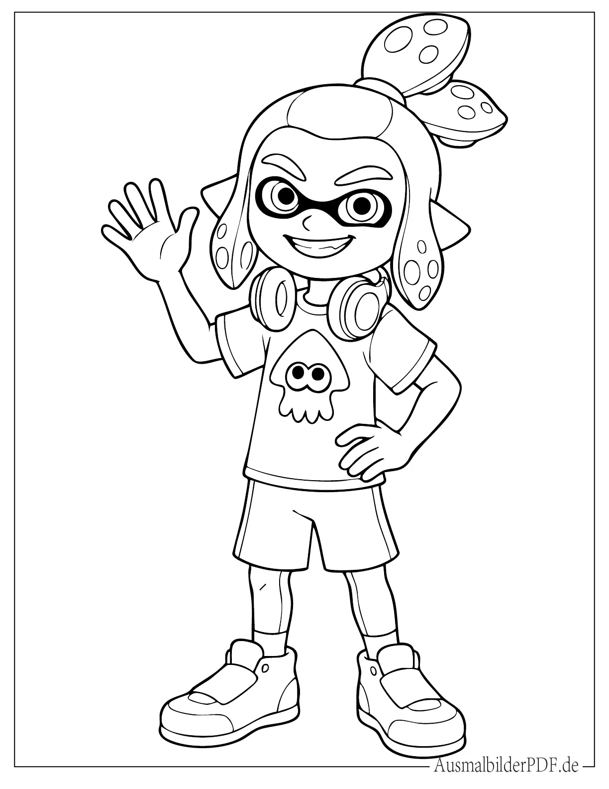 Lächelnder Inkling Junge winkt Ausmalbild