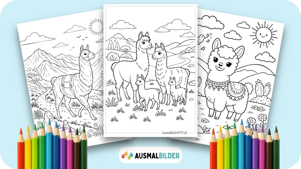 Lama Ausmalbilder kostenlose Vorlagen zum Ausdrucken für Kinder jeden Alters
