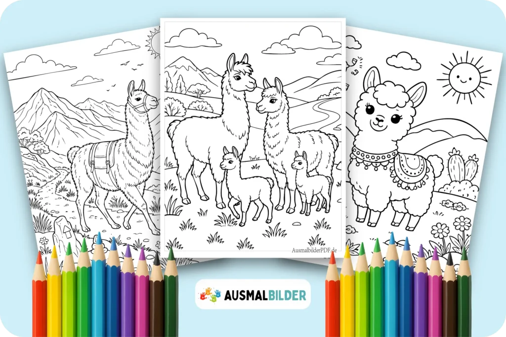 Lama Ausmalbilder kostenlose zum Ausdrucken für Kinder jeden Alters