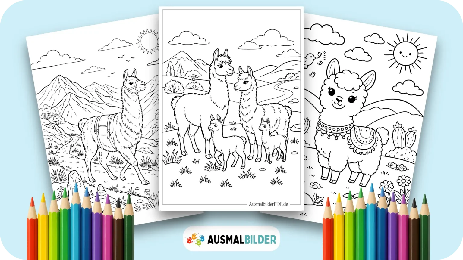 Lama Ausmalbilder kostenlose Vorlagen zum Ausdrucken für Kinder jeden Alters