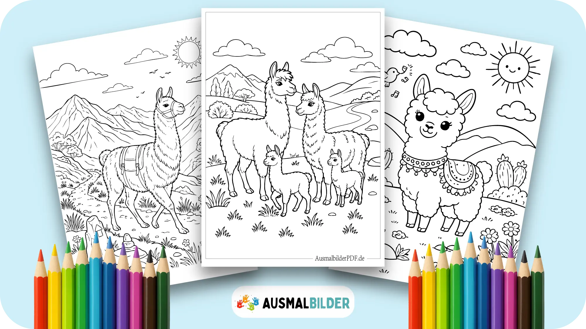 Lama Ausmalbilder kostenlose Vorlagen zum Ausdrucken für Kinder jeden Alters