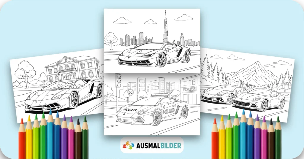 Lamborghini Ausmalbilder kostenlose Malvorlagen zum Ausdrucken für Kinder und Erwachsene