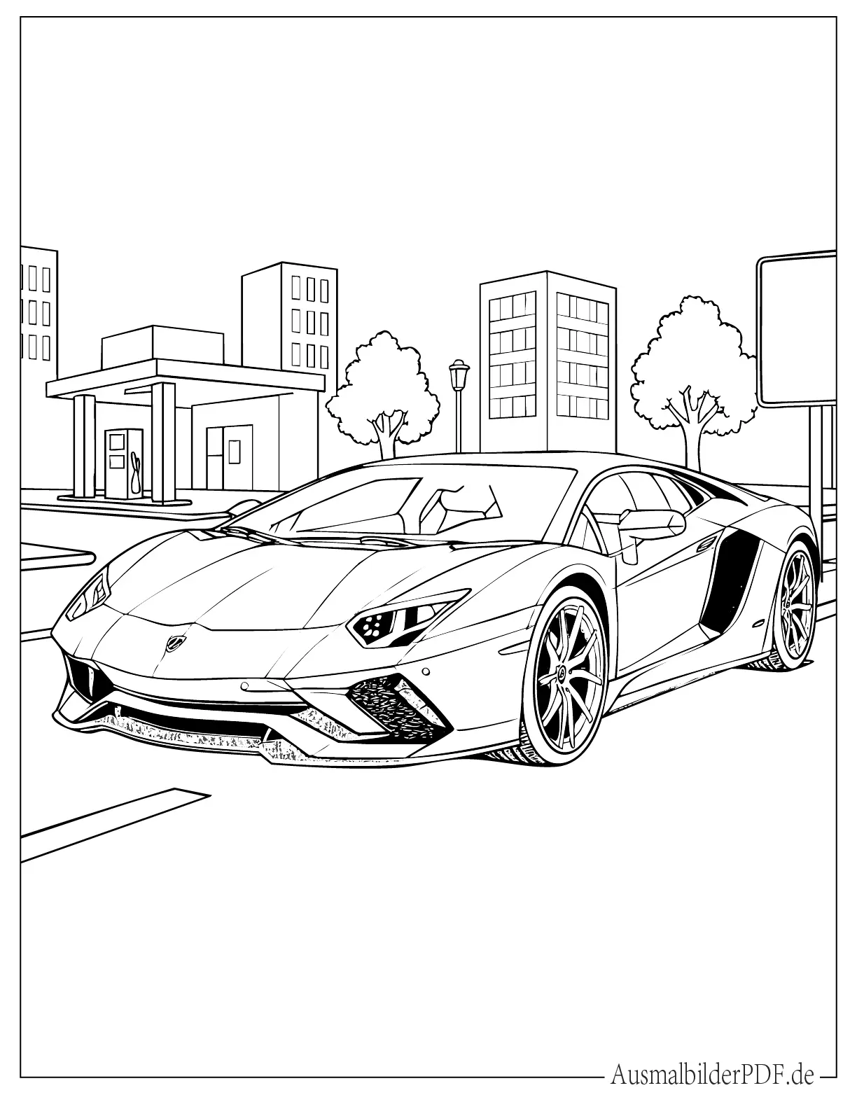 Lamborghini Auto auf Stadtstraße zum Ausmalen