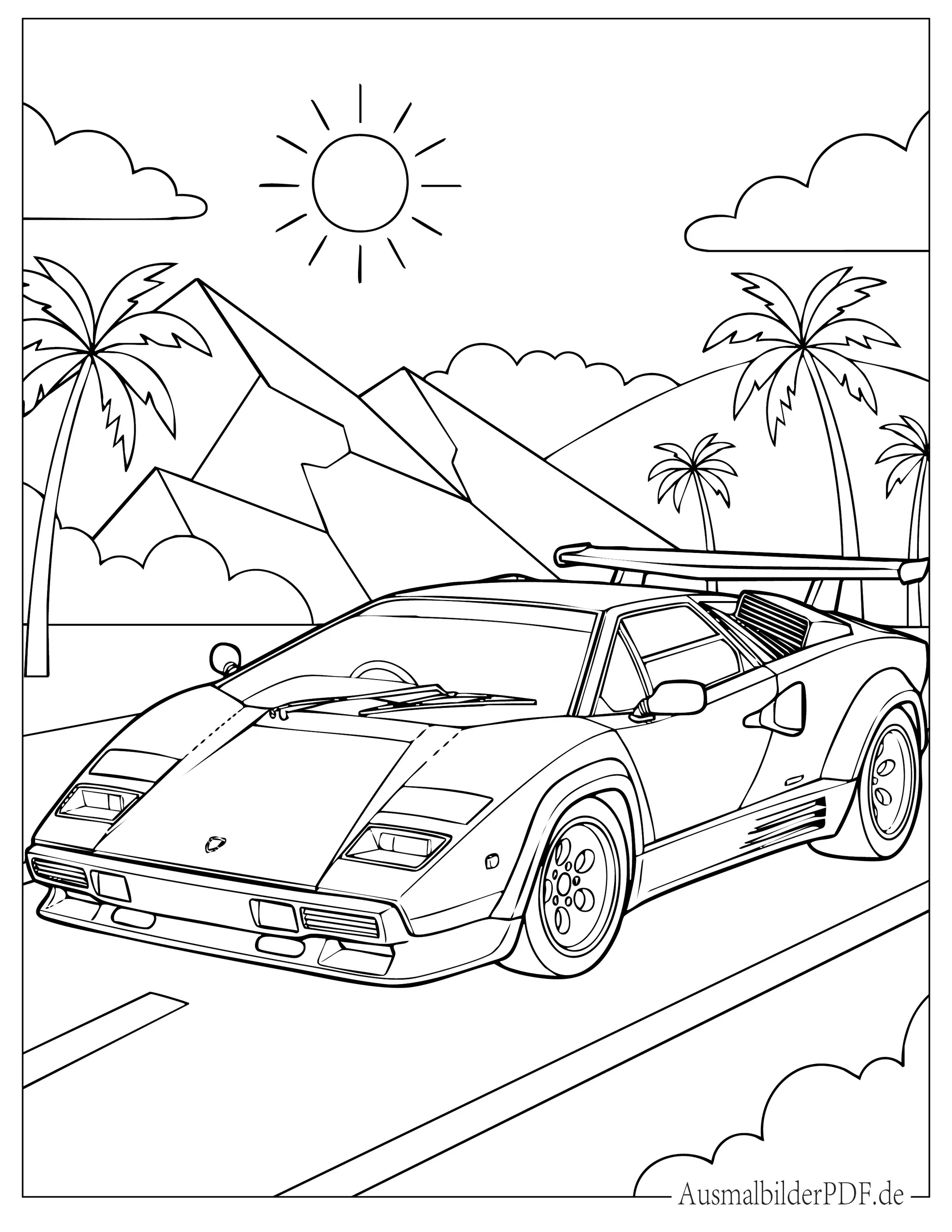 Realistischer Lamborghini Countach Ausdruckbare Malvorlage