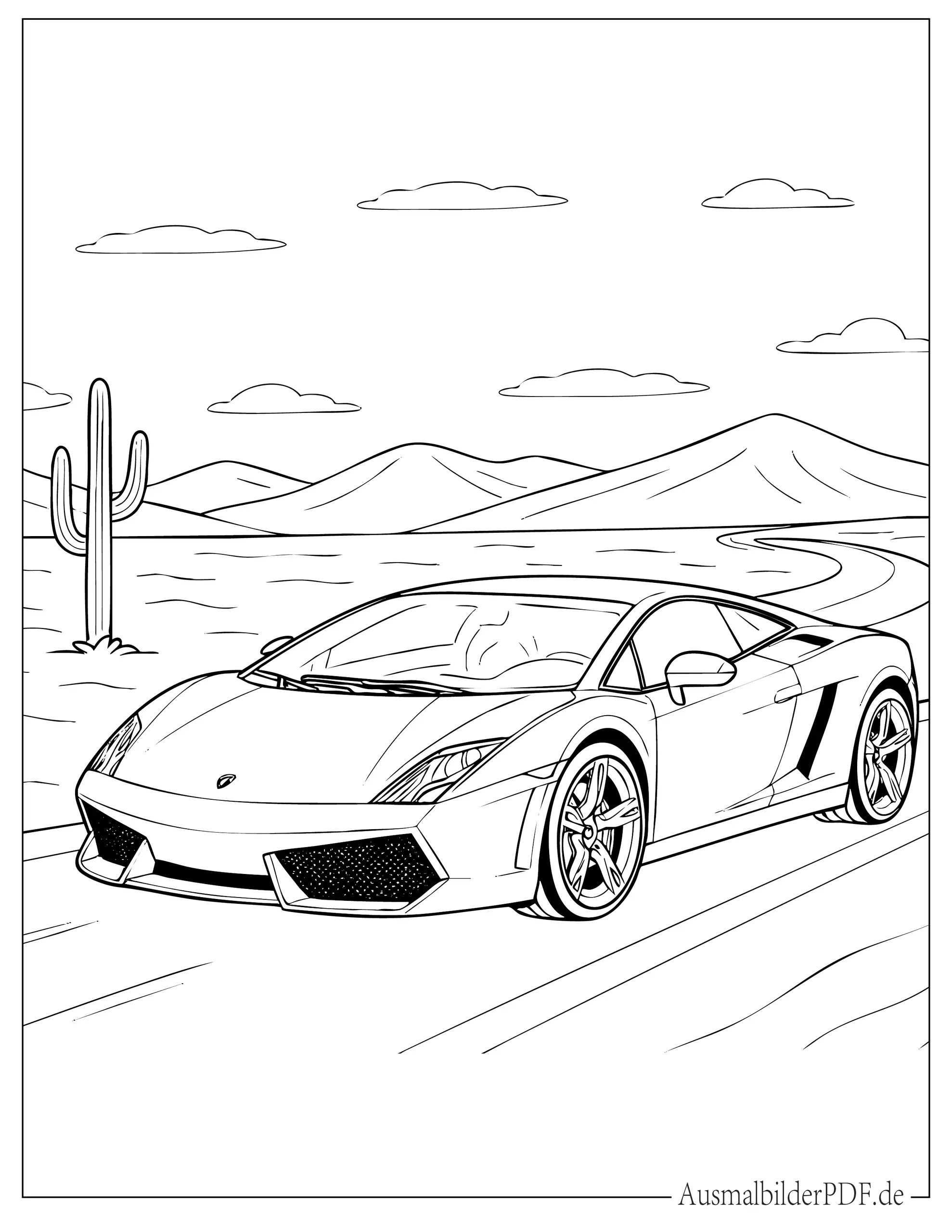 Lamborghini Gallardo auf Wüstenstraße Ausmalbild