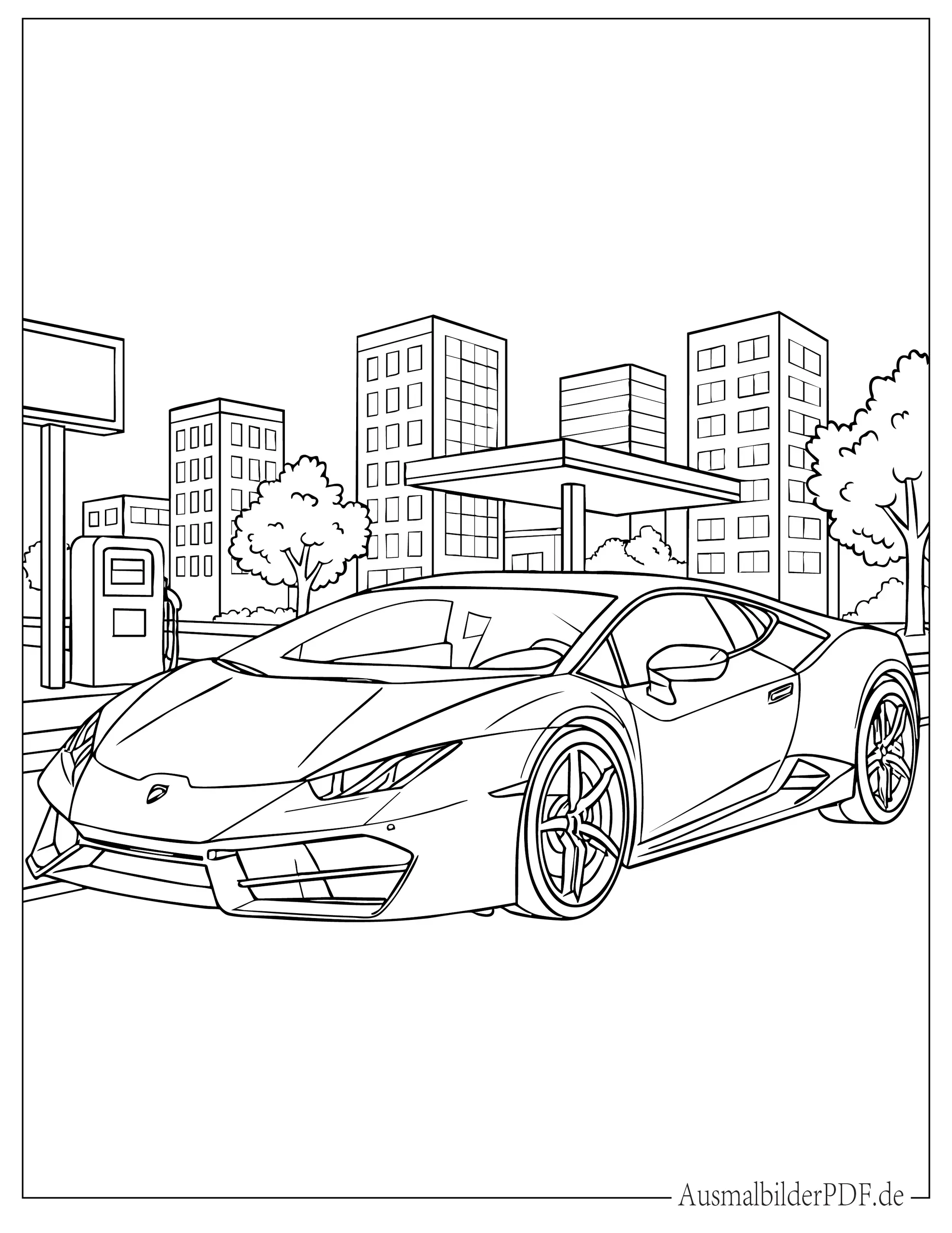 Lamborghini Huracan in der Stadt Ausmalvorlage