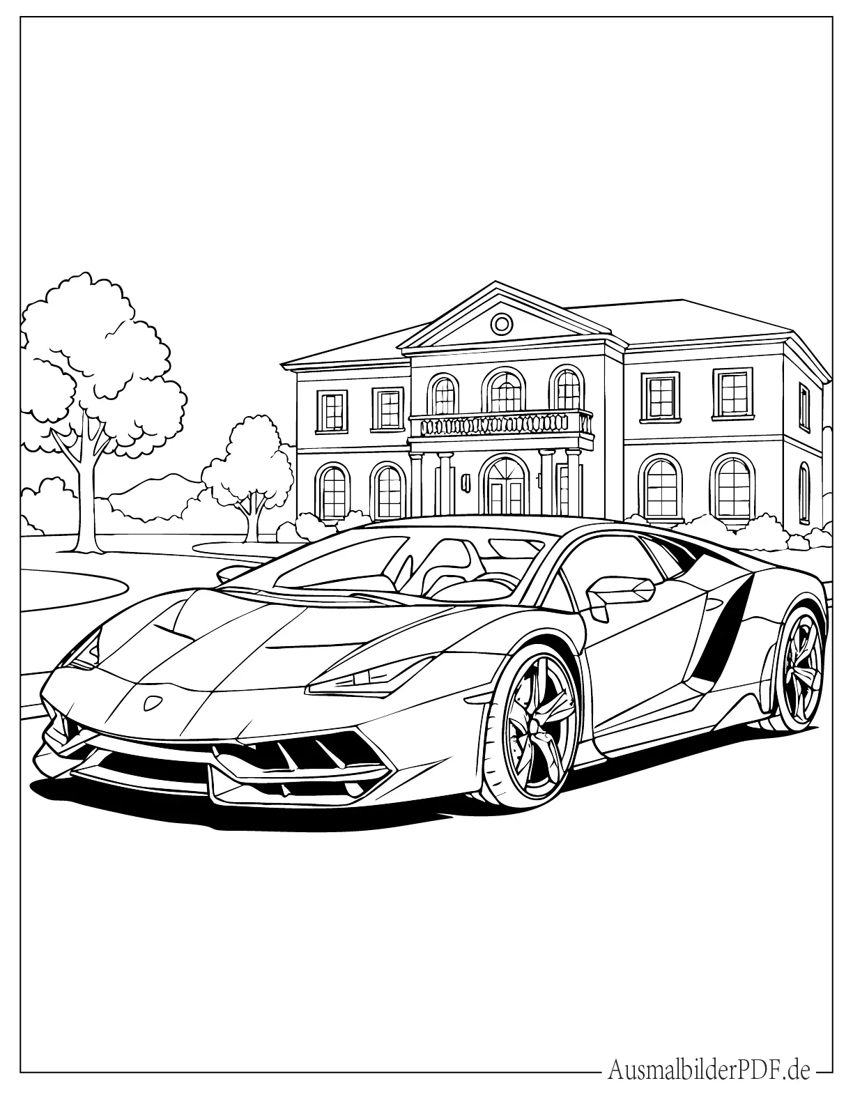 Lamborghini Reventón vor einer Villa Ausmalbild