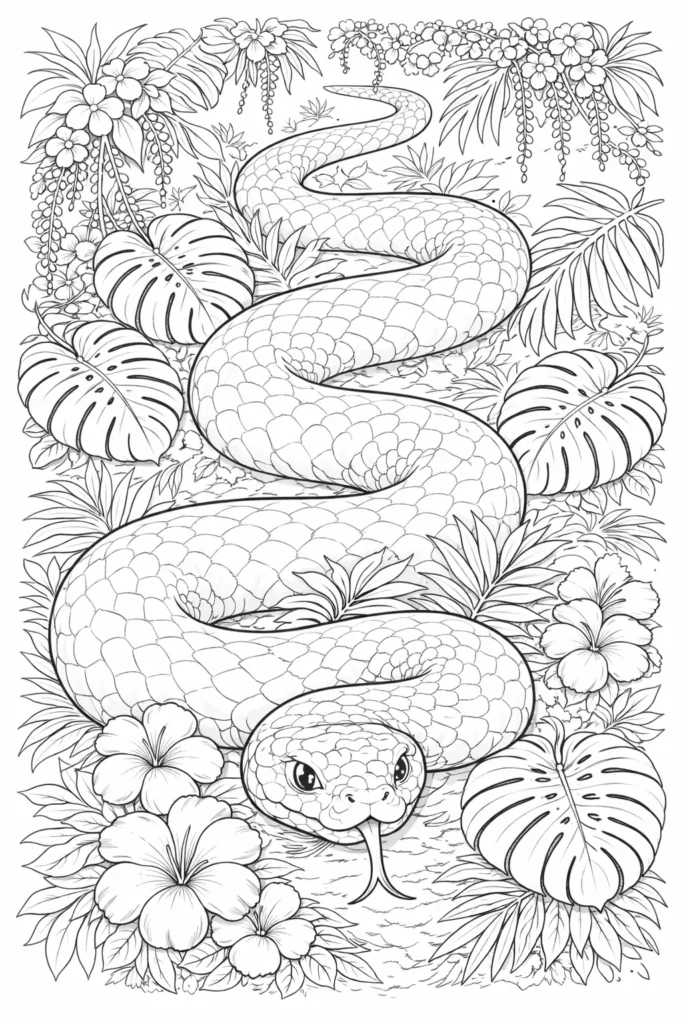 Lange Schlange Ausmalbild zum Ausdrucken kostenlos für Kinder geeignet als einfache Malvorlage